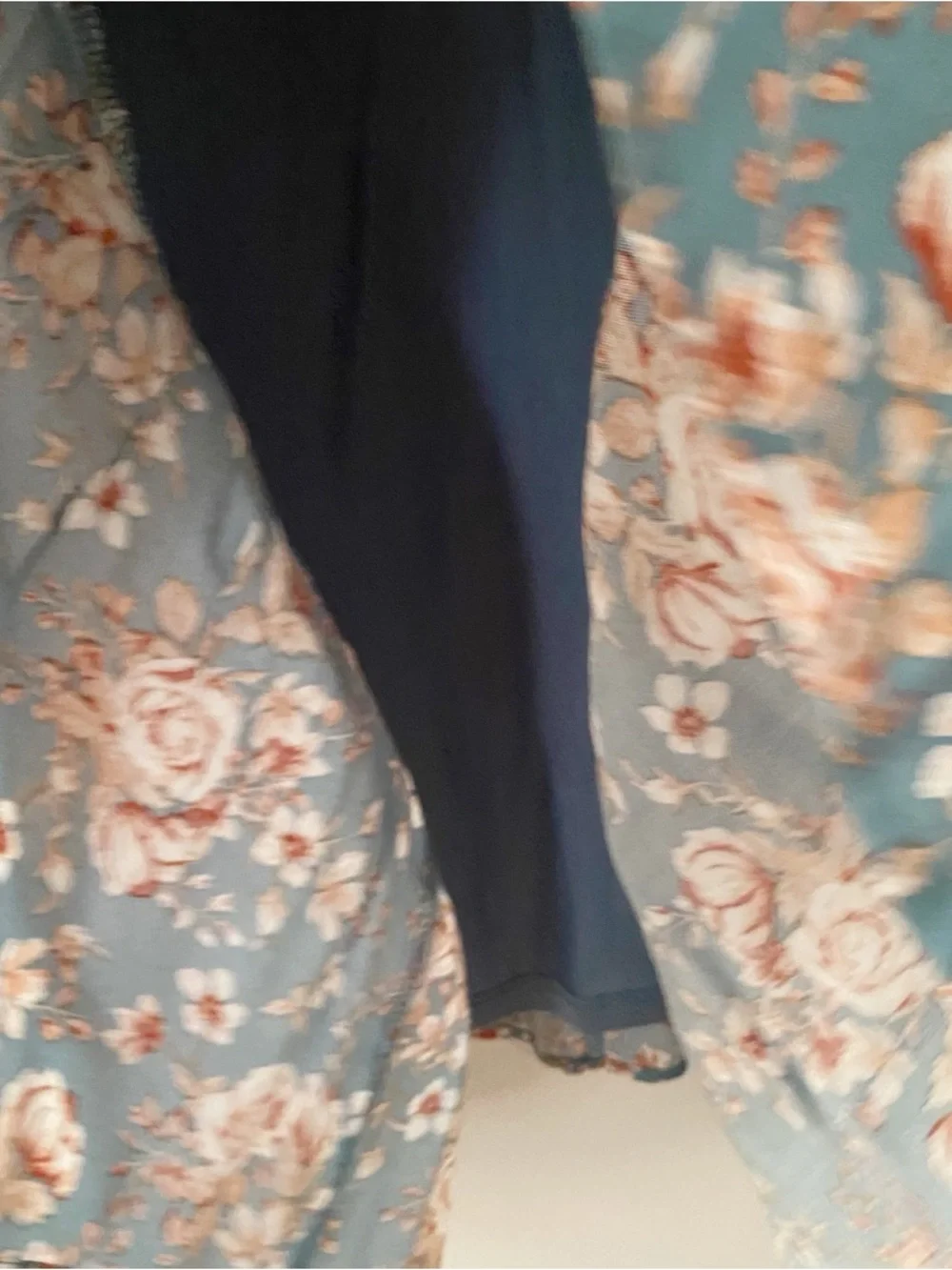 Shop Stevie Dusty Blue Floral Long Sleeve Tiered Mini Dress - Picture 4 of 6